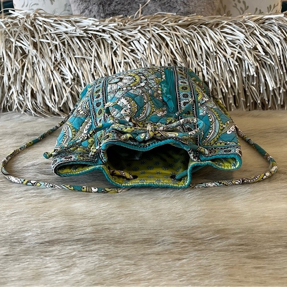 VERA BRADLEY Peacock Drawstring Bag Small Backpack Green Blue Paisley 2007 Y2K - Picture 8 of 13